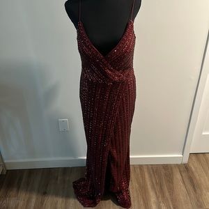Camille La vie wine sequin gown